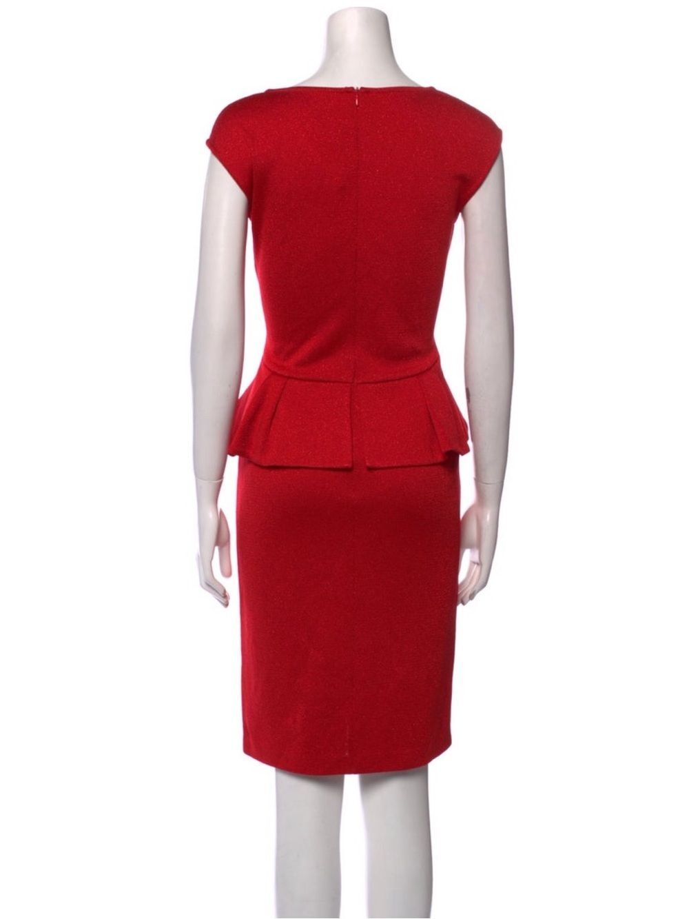 St. John Collection Metallic Knit Sheath Dress Peplum Ruffle V-Neck Size 8 - Picture 3 of 9